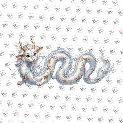 Flauschdrache in Weiß als Rub-on-Sticker, einzeln