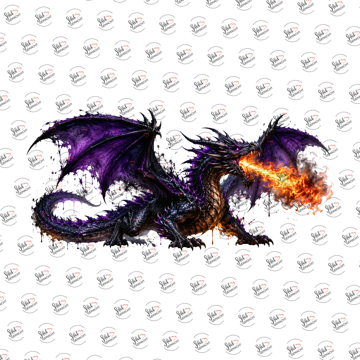 Feuerdrache in Violett als Rub-on-Sticker, einzeln