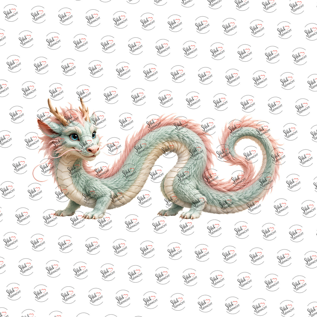 Pastelldrache in Mint als Rub-on-Sticker, einzeln
