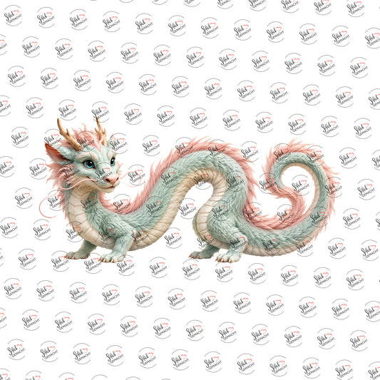Pastelldrache in Mint als Rub-on-Sticker, einzeln