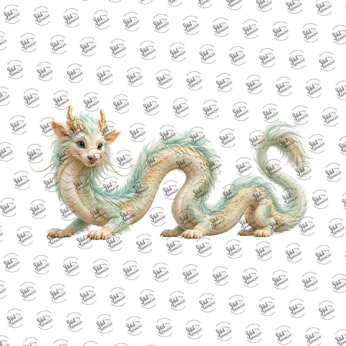 Flauschdrache in Creme als Rub-on-Sticker, einzeln