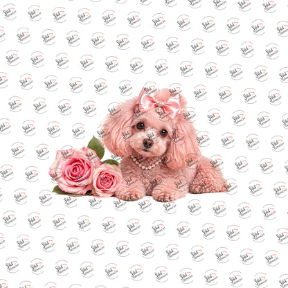 Pudel in Rosa als Rub-on-Sticker, einzeln