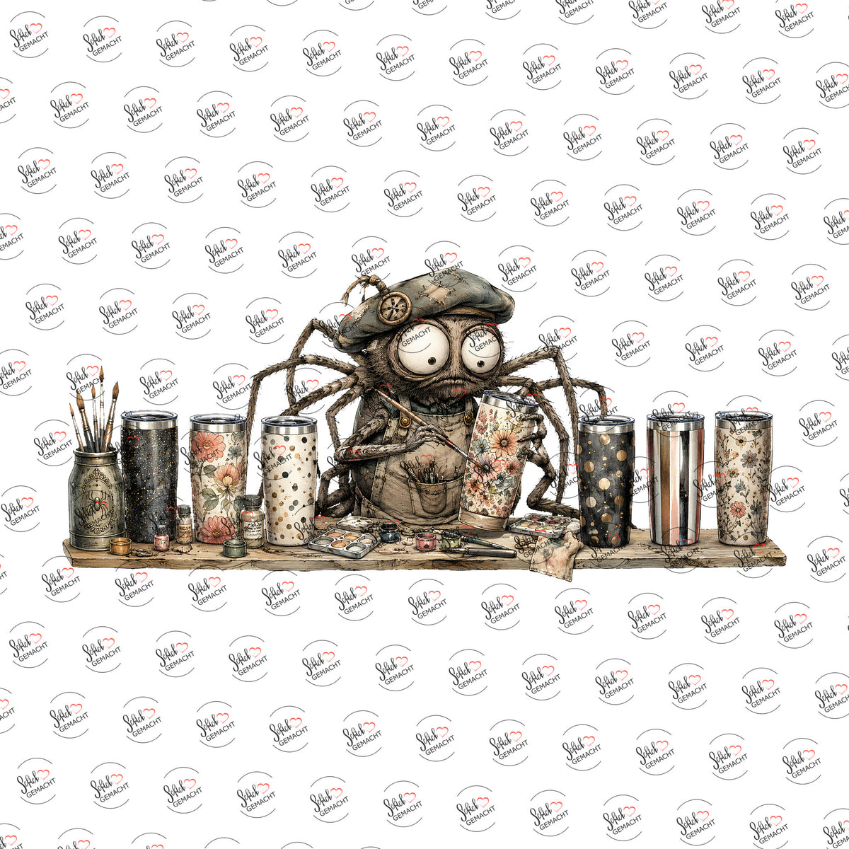Spinne im Becherregal als Rub-on-Sticker, einzeln