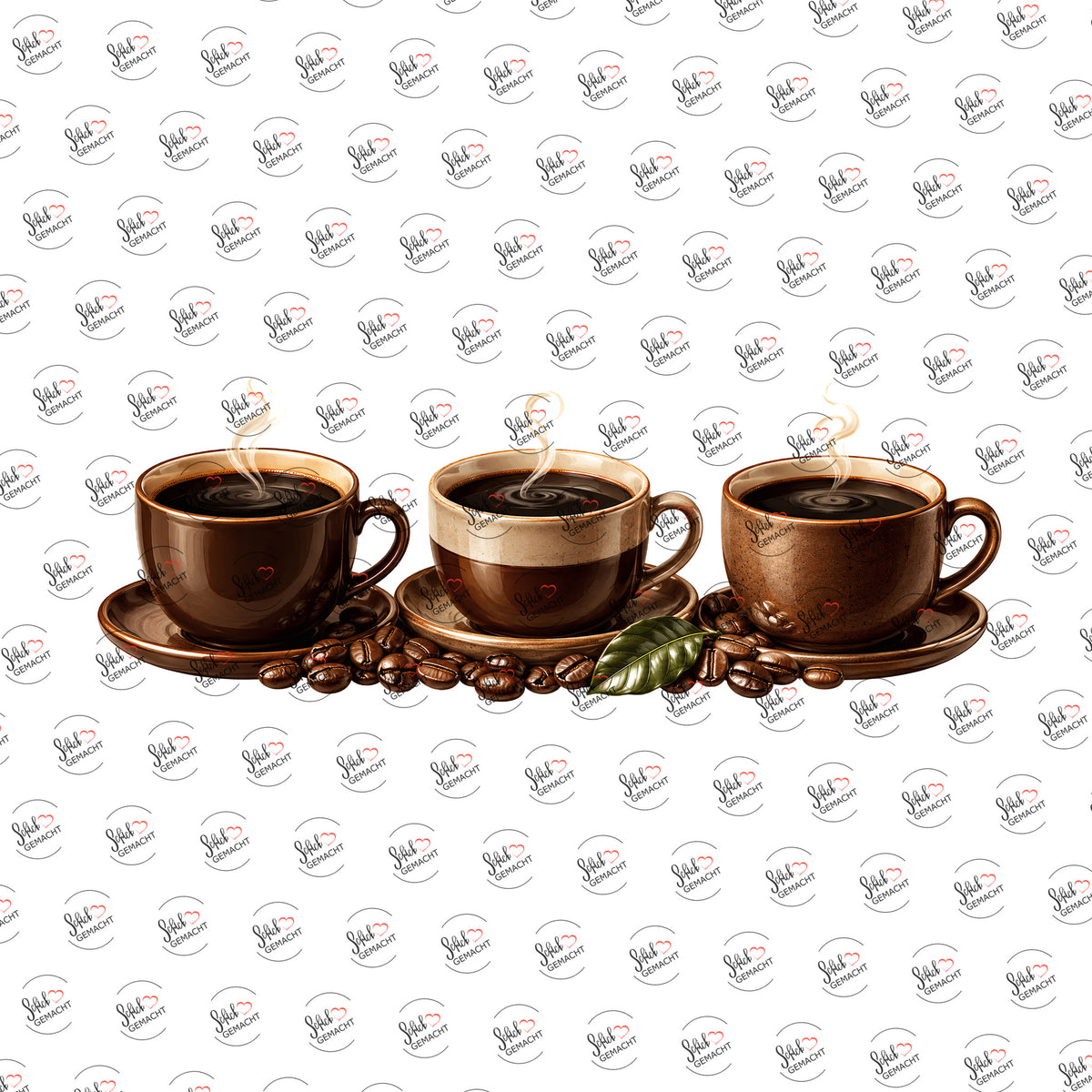 Drei Tassen schwarzer Kaffee als Rub-on-Sticker, einzeln