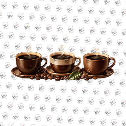Drei Tassen schwarzer Kaffee als Rub-on-Sticker, einzeln