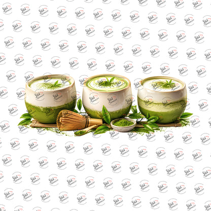 Matcha-Latte im Trio als Rub-on-Sticker, einzeln
