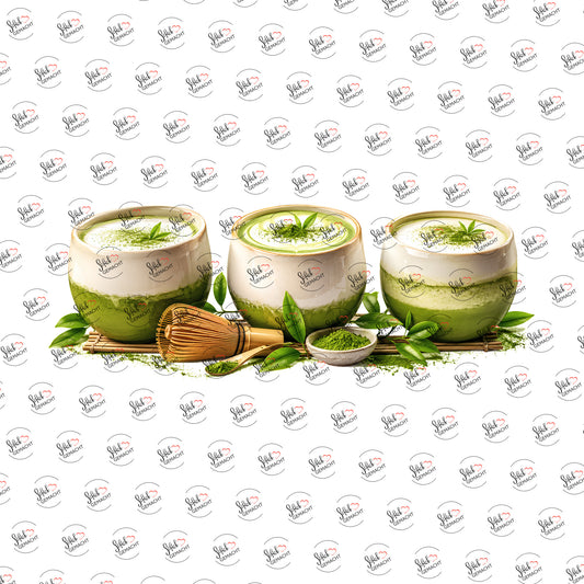 Matcha-Latte im Trio als Rub-on-Sticker, einzeln