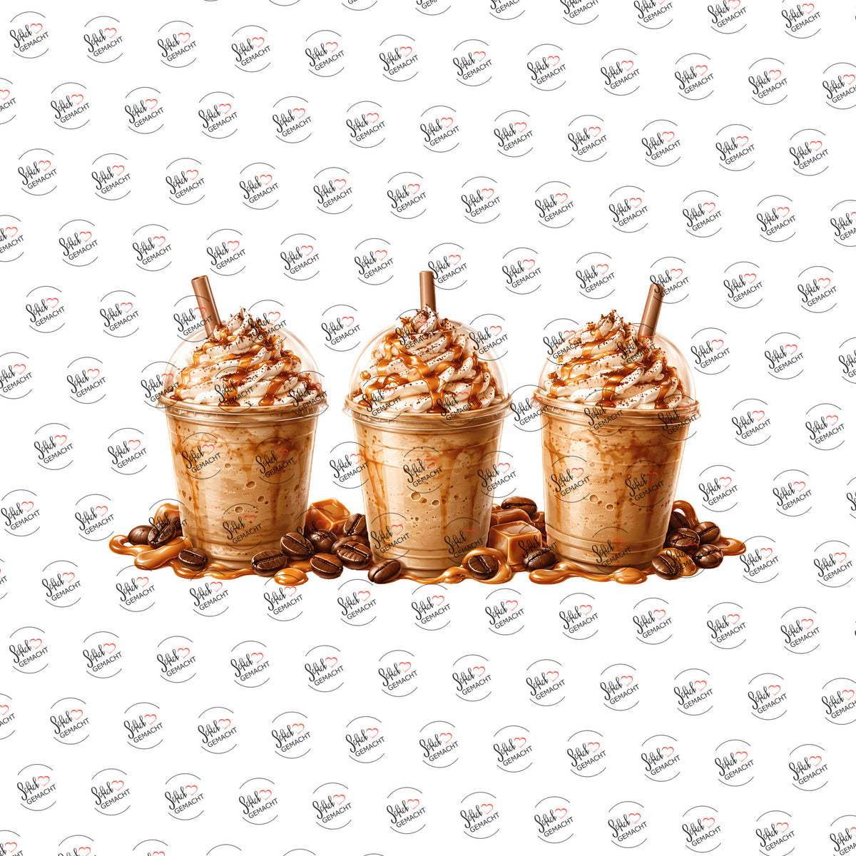 Frappé mit Karamellsoße als Rub-on-Sticker, einzeln