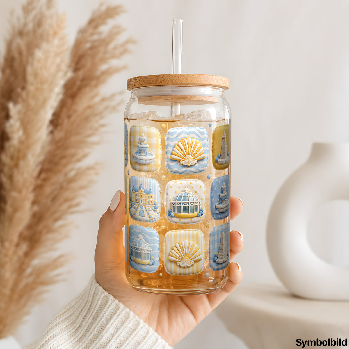 Kassel-Kachelmuster-Aufkleber auf einem 16oz Glasbecher