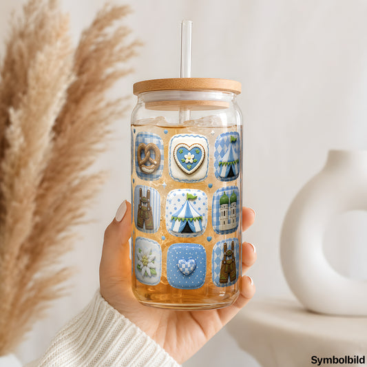 München-Kachelmuster-Aufkleber auf einem 16oz Glasbecher