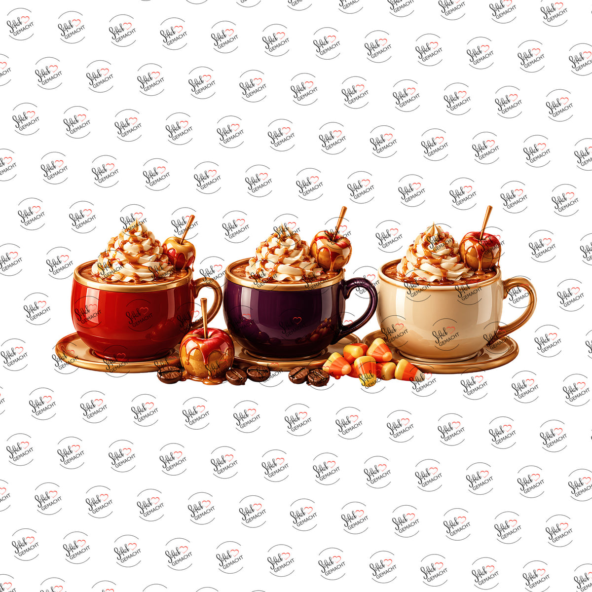 Karamellapfel-Kaffee als Rub-on-Sticker, einzeln