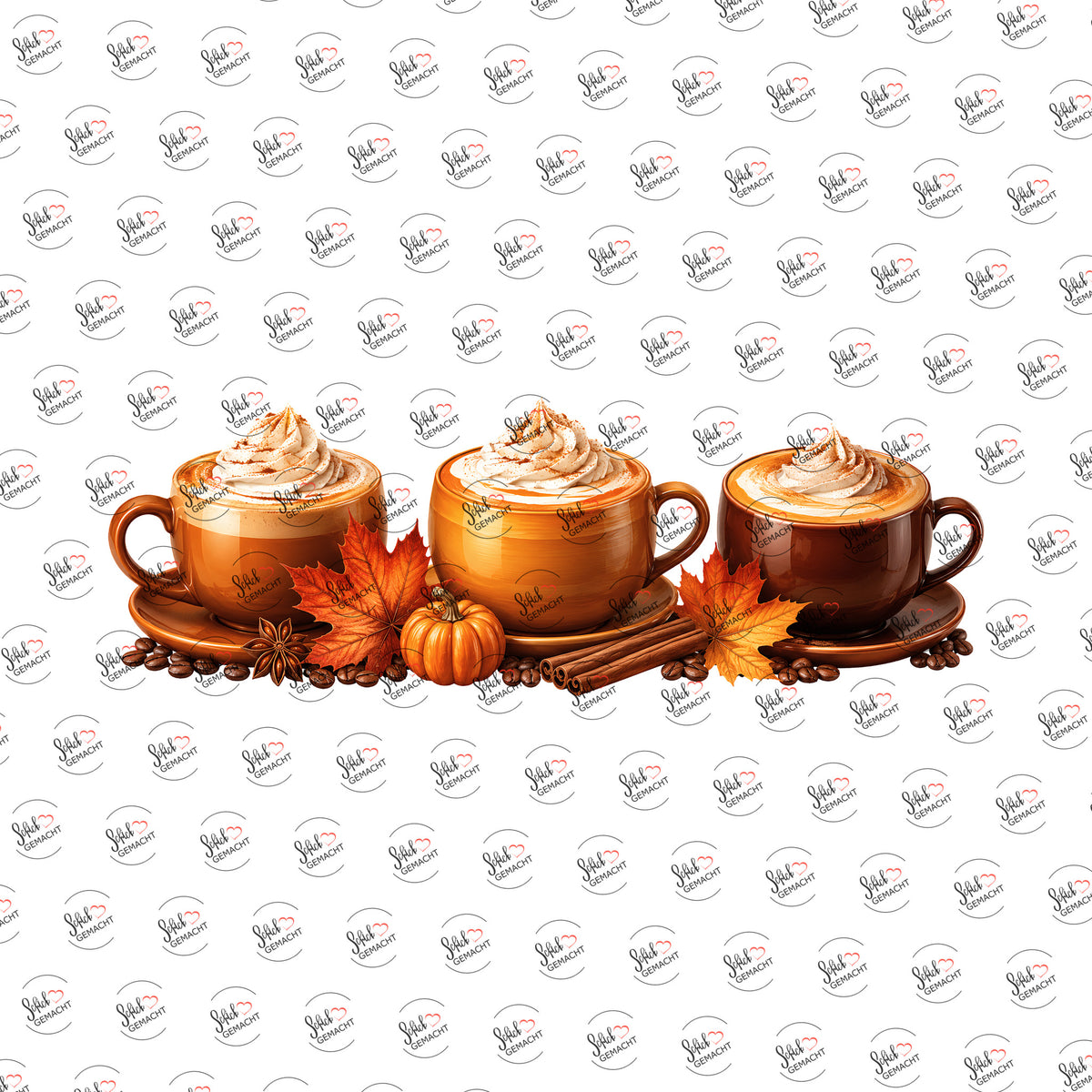 Kürbis-Kaffee mit Sahne als Rub-on-Sticker, einzeln