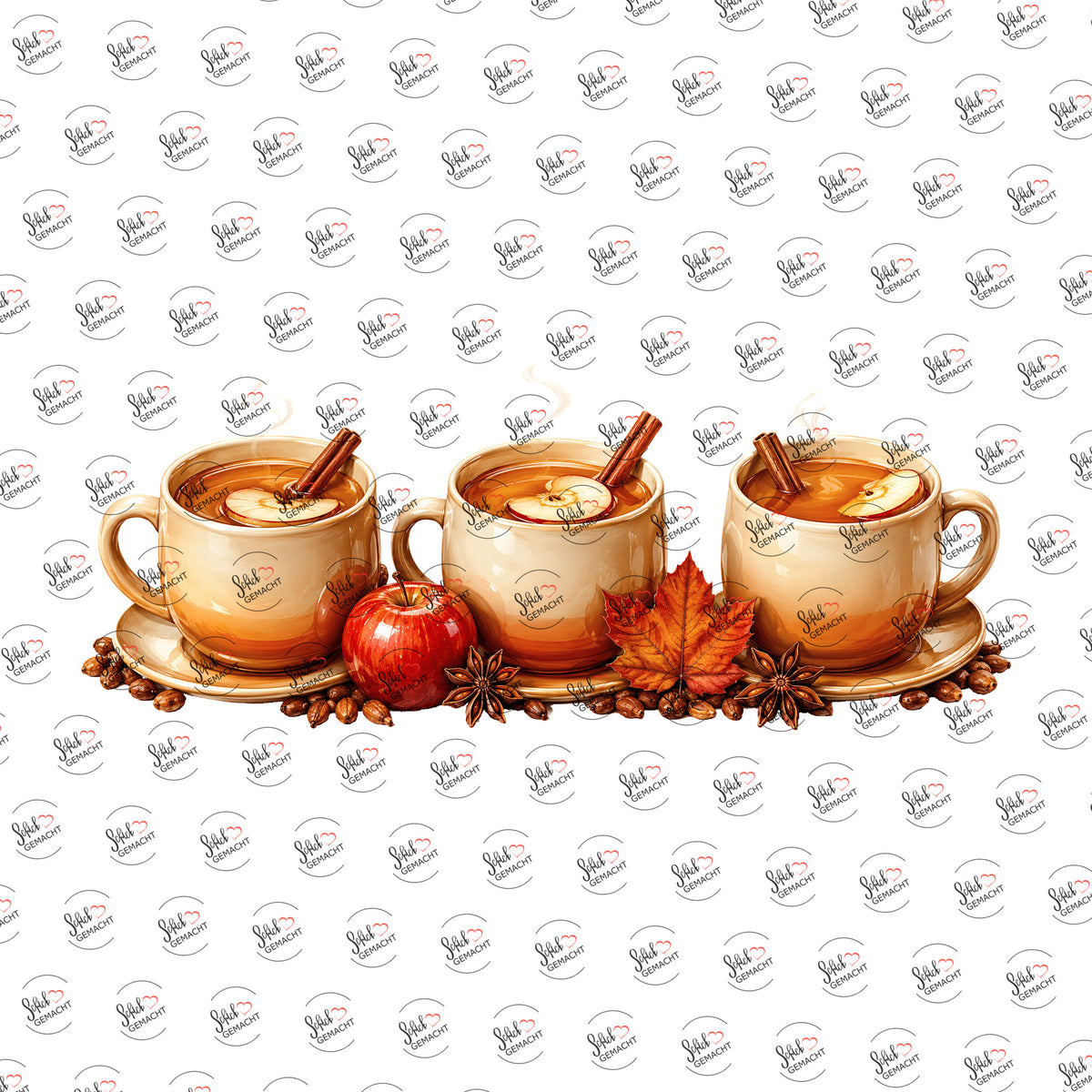 Apfel-Zimt-Kaffee als Rub-on-Sticker, einzeln