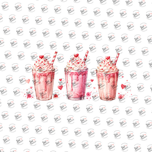 Erdbeershakes mit Herzen als Rub-on-Sticker, einzeln
