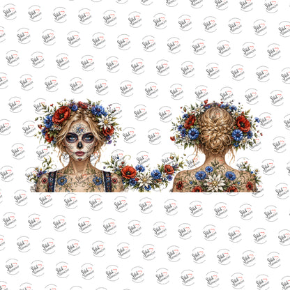 Dirndl-Dame mit Blumenkranz als Rub-on-Sticker, einzeln