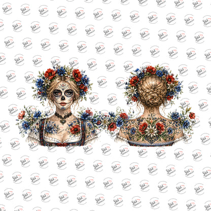Catrina im Dirndl als Rub-on-Sticker, einzeln