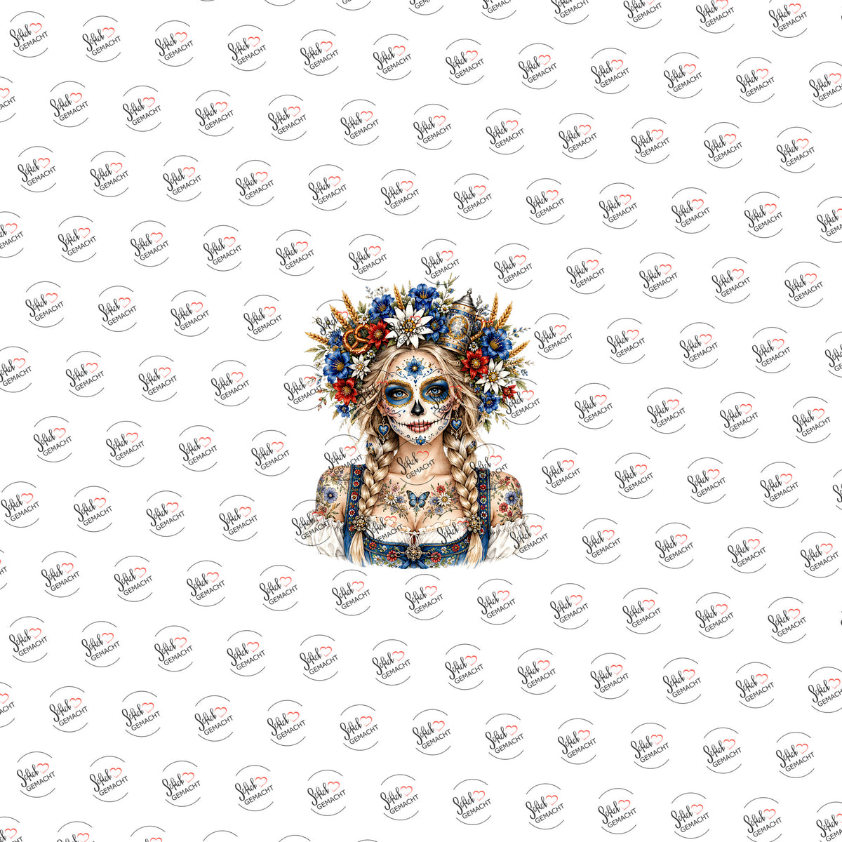 Catrina mit Edelweißkrone als Rub-on-Sticker, einzeln