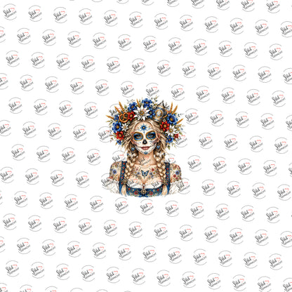 Catrina mit Edelweißkrone als Rub-on-Sticker, einzeln