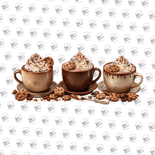 Kaffee mit Sahne und Keksen als Rub-on-Sticker, einzeln