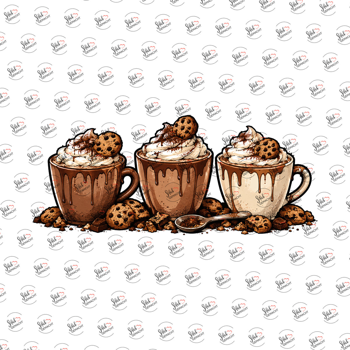 Schokotassen mit Cookies als Rub-on-Sticker, einzeln