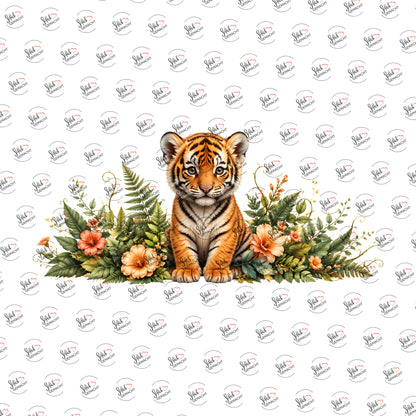 Tigerbaby im Blumenbeet als Rub-on-Sticker, einzeln