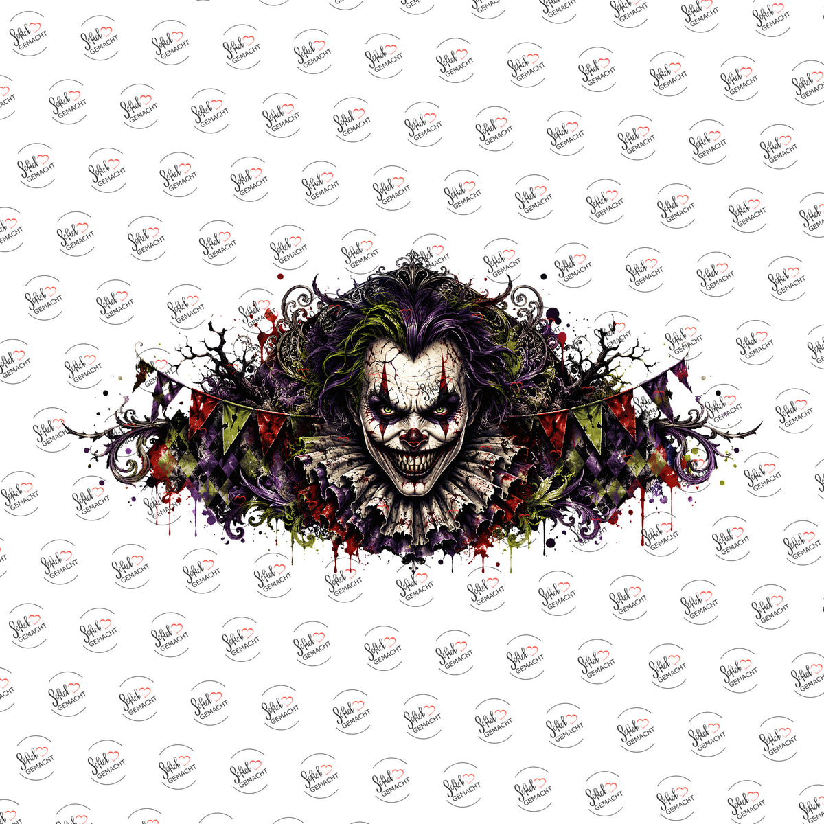 Clown mit Wimpelkette als Rub-on-Sticker, einzeln