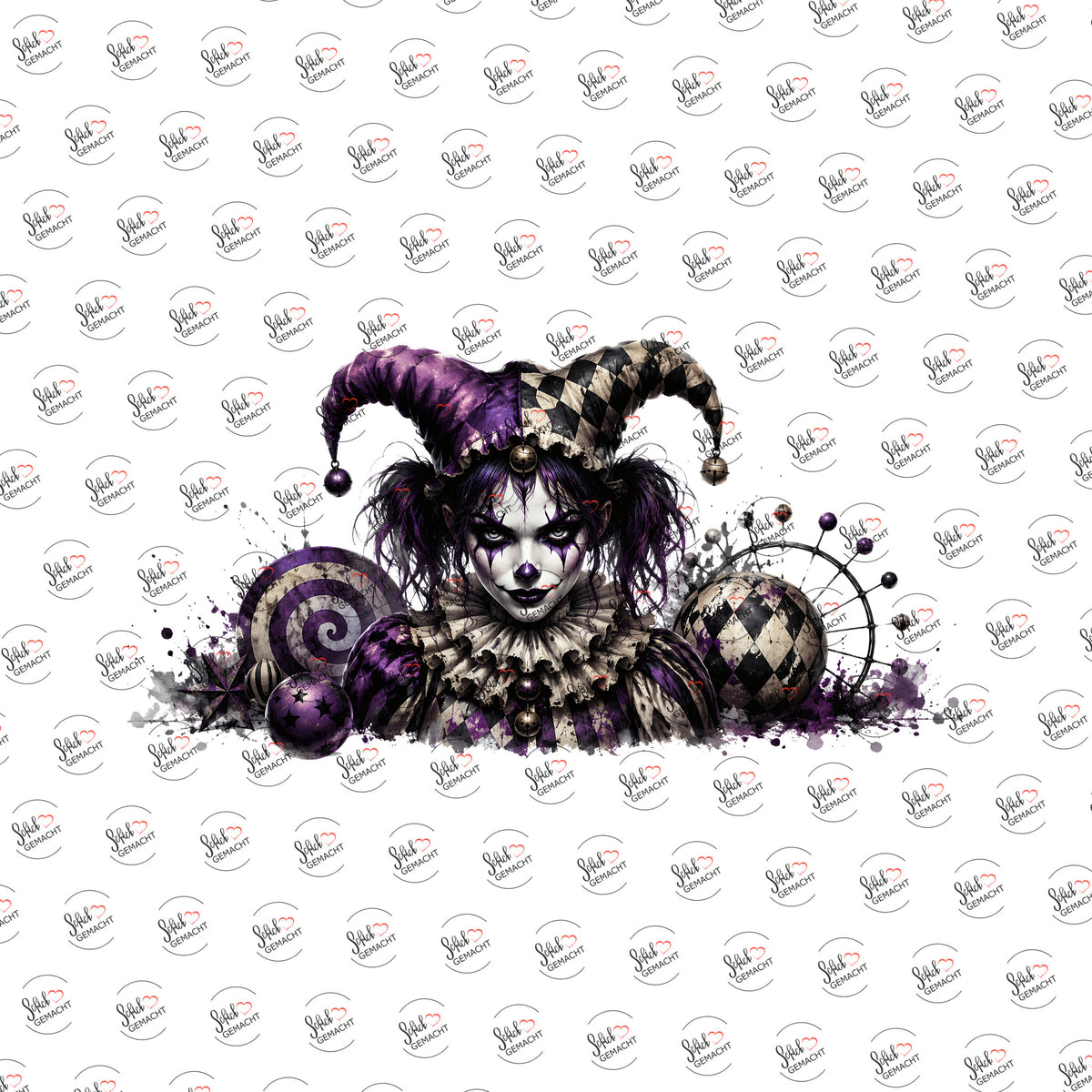 Harlekin in Lila als Rub-on-Sticker, einzeln