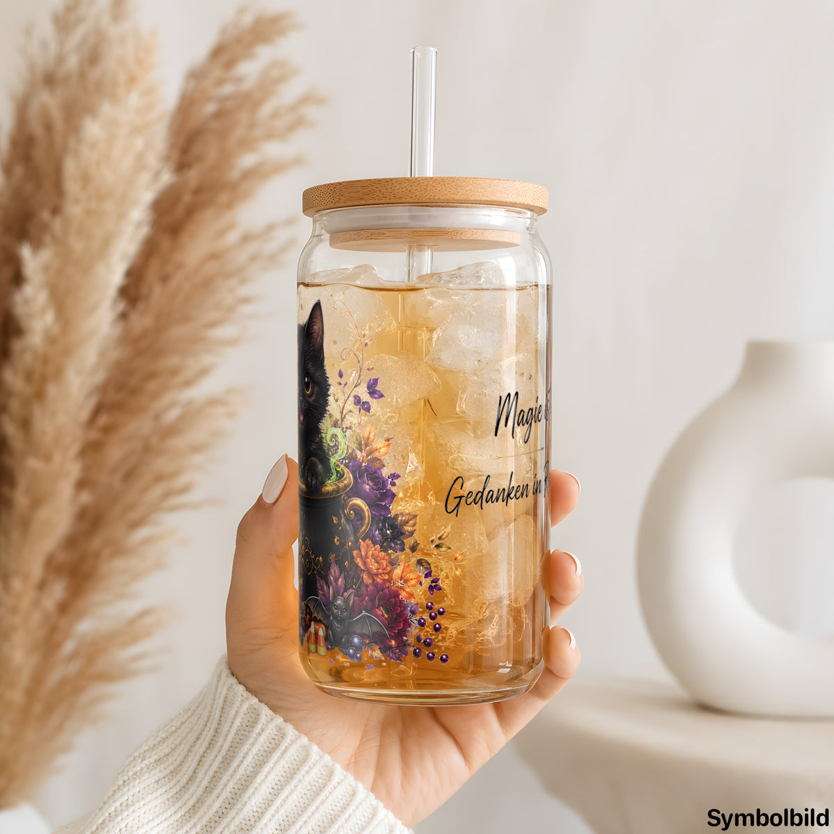 Becher-Aufkleber „Magie ist die Kunst“ auf einem 16oz Glasbecher