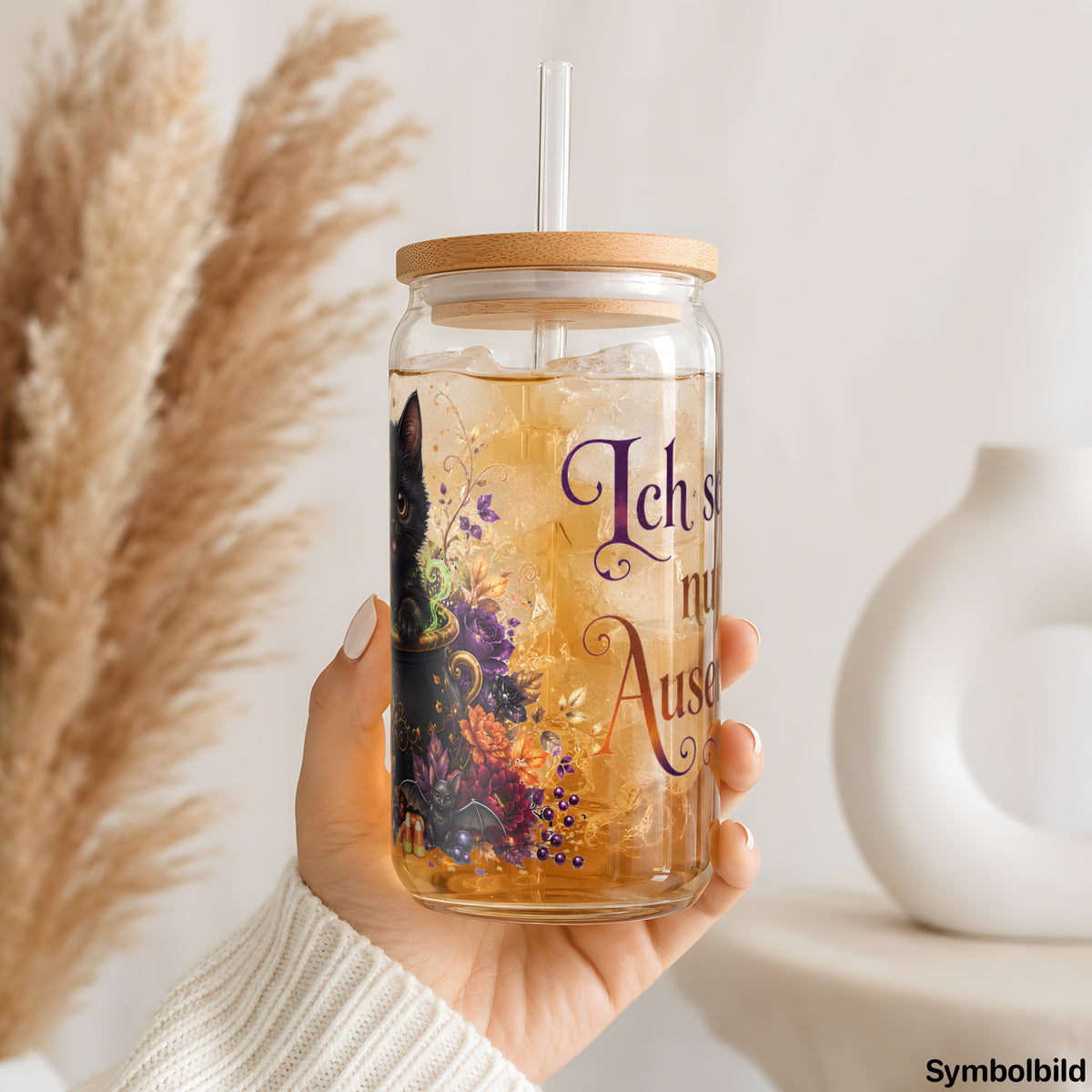 Becher-Aufkleber „Ich schnurre nur für Auserwählte“ auf einem 16oz Glasbecher