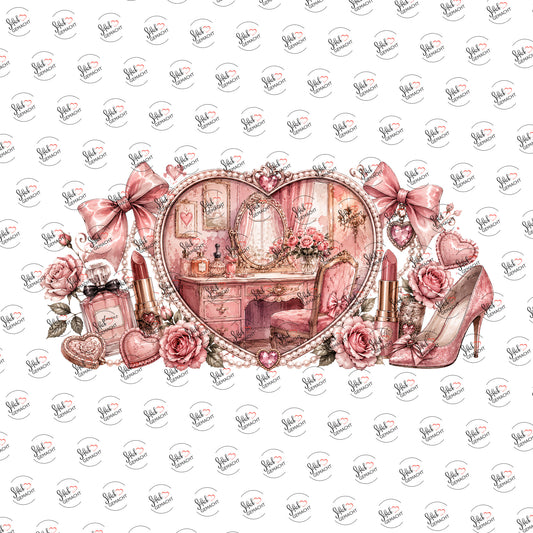 Rosa Boudoir im Herzfenster als Rub-on-Sticker, einzeln