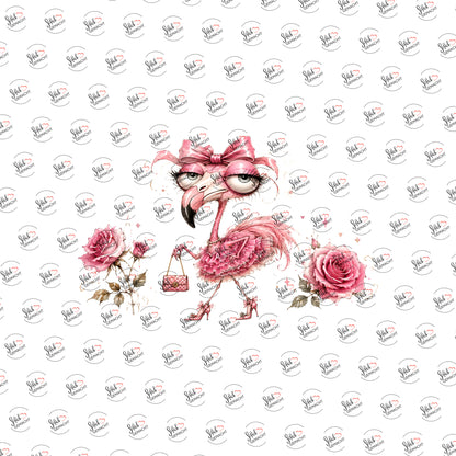 Flamingo mit Schleife als Rub-on-Sticker, einzeln