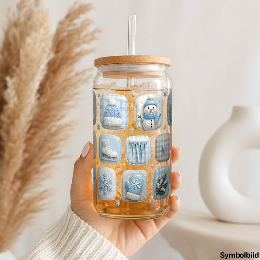 Winter-Kachelmuster-Aufkleber auf einem 16oz Glasbecher