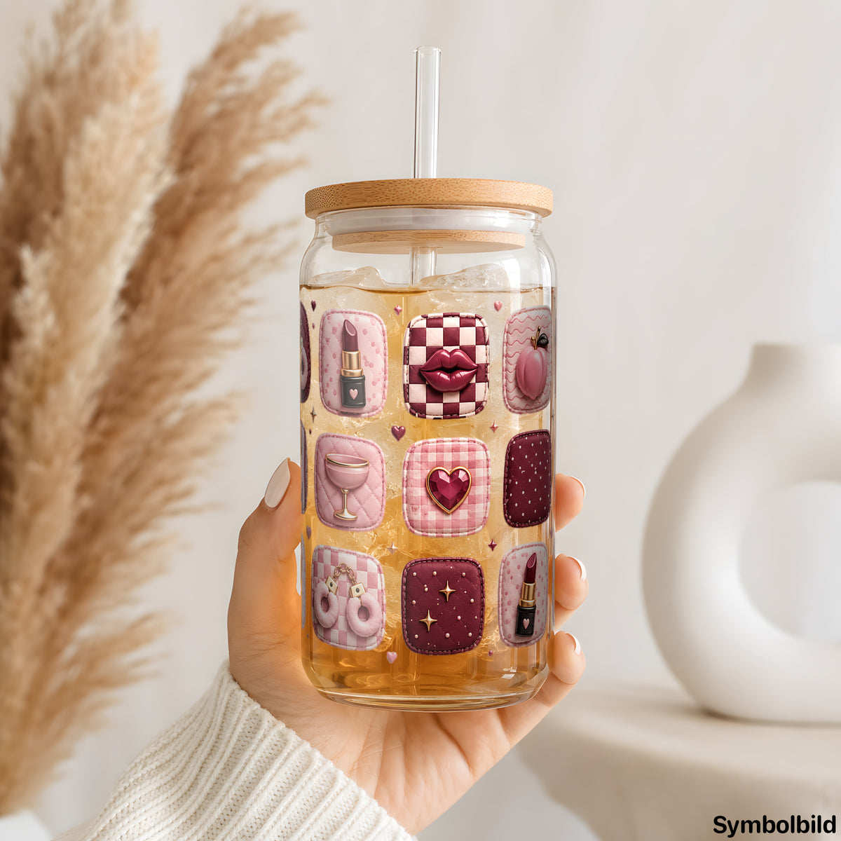 Dark-Romance-Kachelmuster-Aufkleber auf einem 16oz Glasbecher