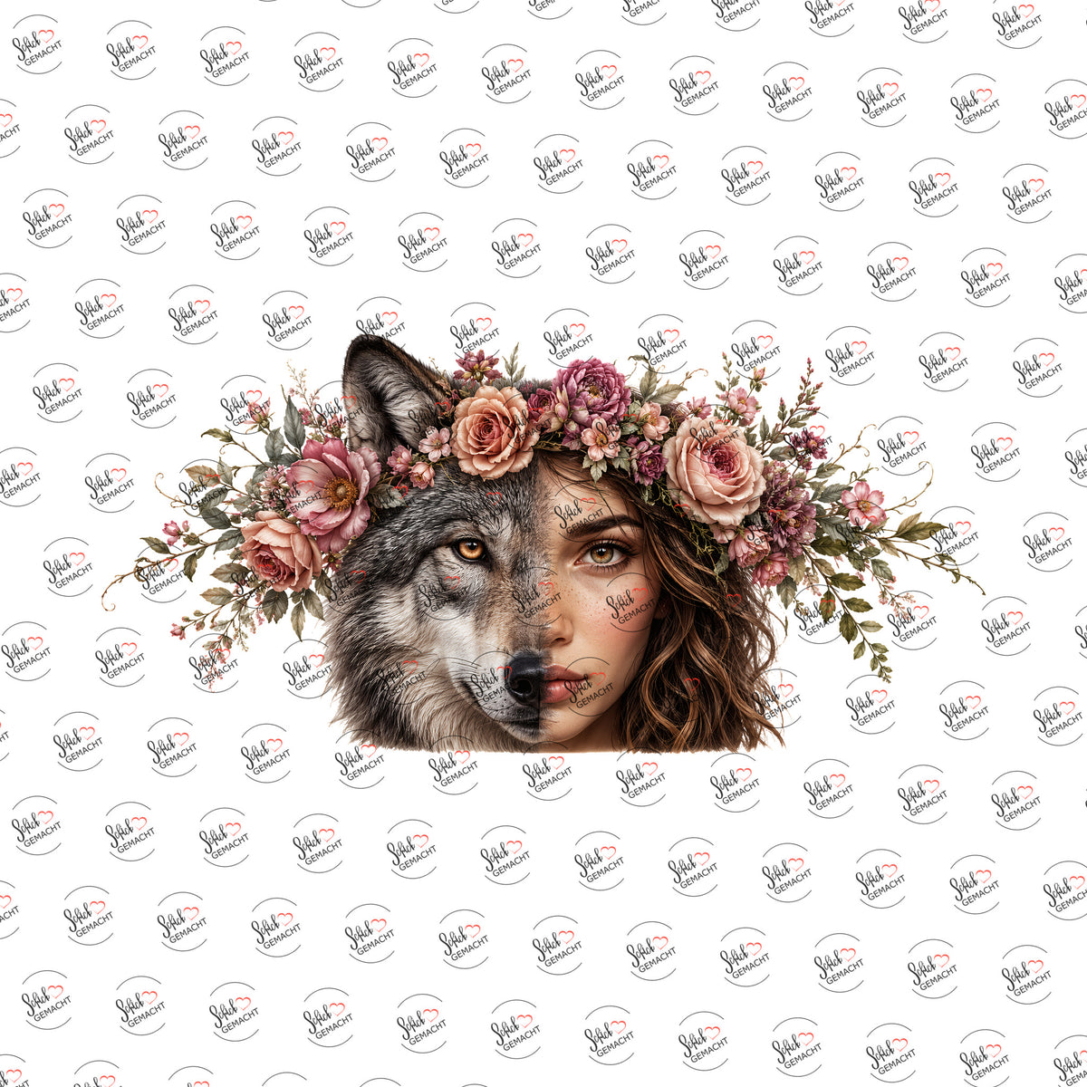 Halb Frau, halb Wolf als Rub-on-Sticker, einzeln