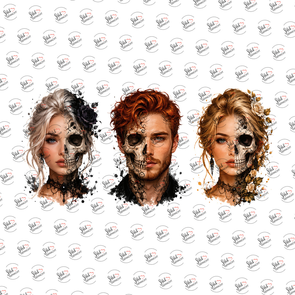 Totenkopf-Portraits als Rub-on-Sticker, einzeln