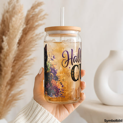 Becher-Aufkleber „Halloween Cup“ auf einem 16oz Glasbecher