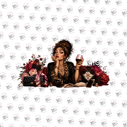 Leo-Lady mit Katze als Rub-on-Sticker, einzeln