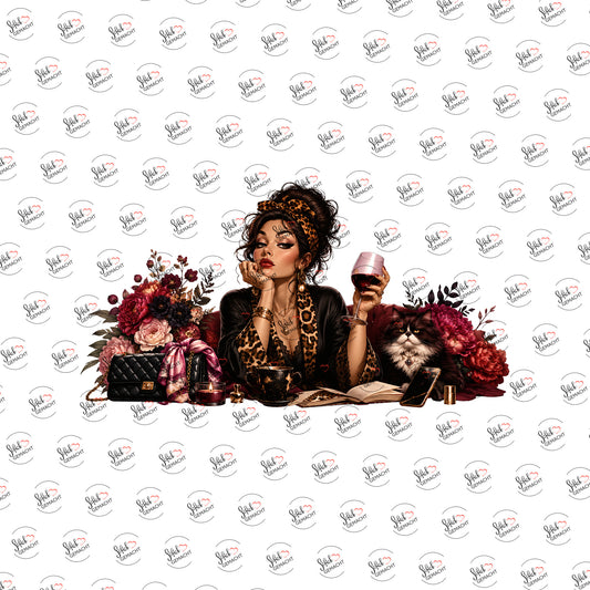 Leo-Lady mit Katze als Rub-on-Sticker, einzeln