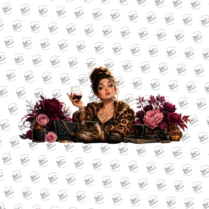 Dame mit Weinglas als Rub-on-Sticker, einzeln