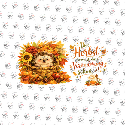 Herbstspruch mit Igel als Rub-on-Sticker, einzeln
