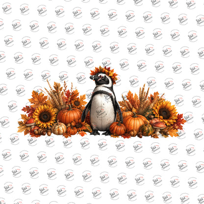 Pinguin im Herbstlaub als Rub-on-Sticker, einzeln
