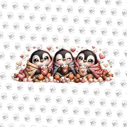 Pinguine mit Herzen als Rub-on-Sticker, einzeln