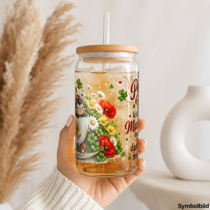 Becher-Aufkleber „Positive Vibes mit Marienkäfer“ auf einem 16oz Glasbecher