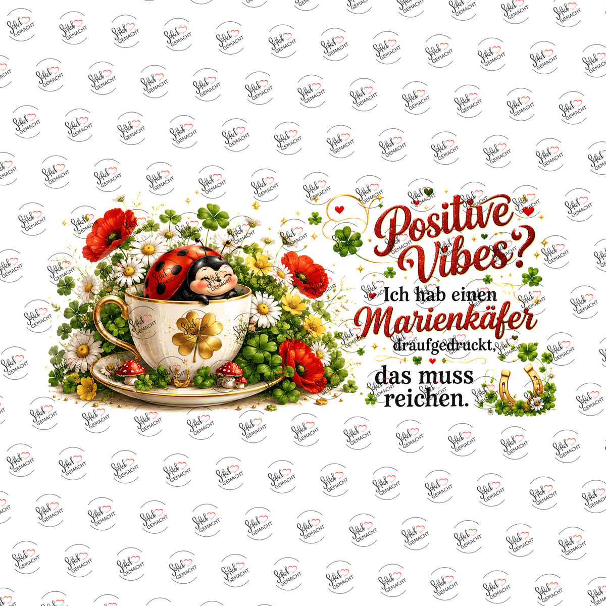 Positive Vibes mit Marienkäfer als Rub-on-Sticker, einzeln