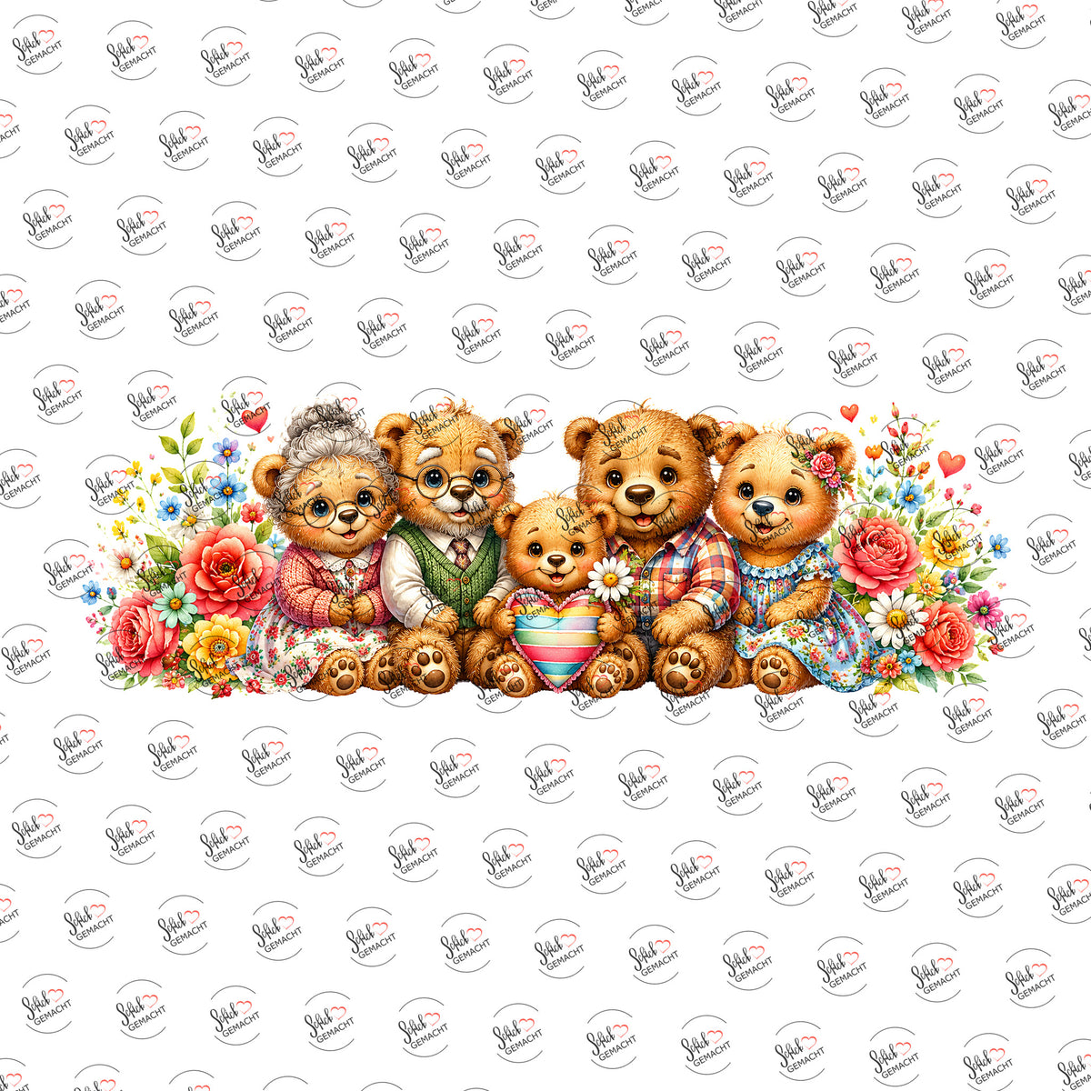 Teddybären-Familie als Rub-on-Sticker, einzeln