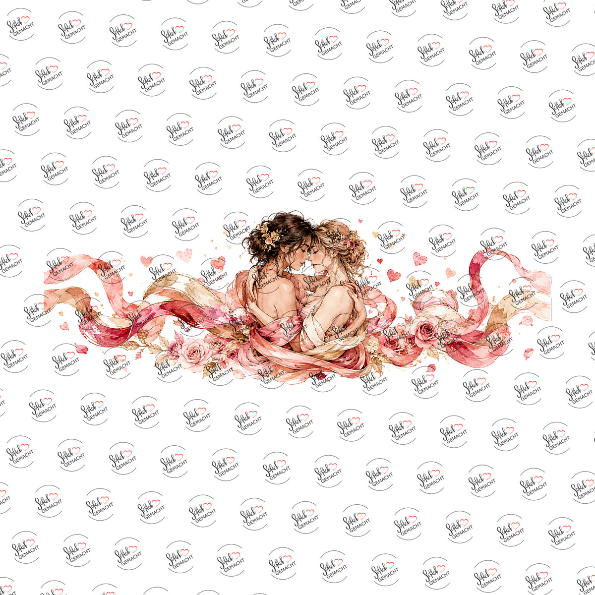 Verliebte Engel in Rosé als Rub-on-Sticker, einzeln