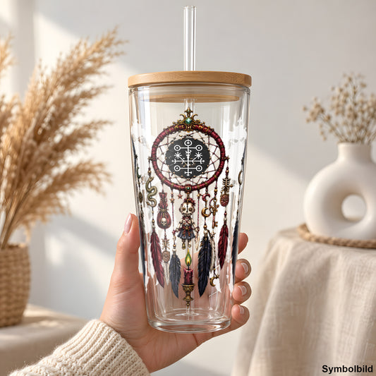 Traumfänger der Schattenwelt als Rub on Sticker auf einem 24oz Glas
