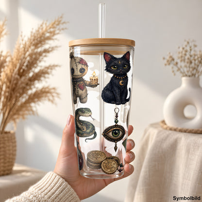 Hexenwerkstatt-Aufkleber auf einem 24oz Glasbecher