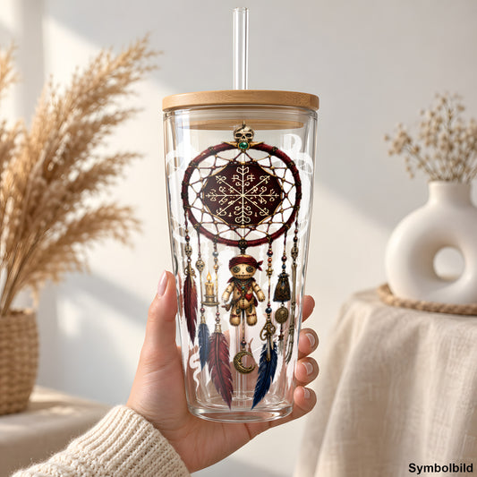 Voodoo-Traumfänger-Aufkleber auf einem 24oz Glasbecher