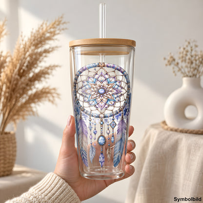 Becher-Aufkleber „Traumfänger in Flieder“ auf einem 24oz Glasbecher
